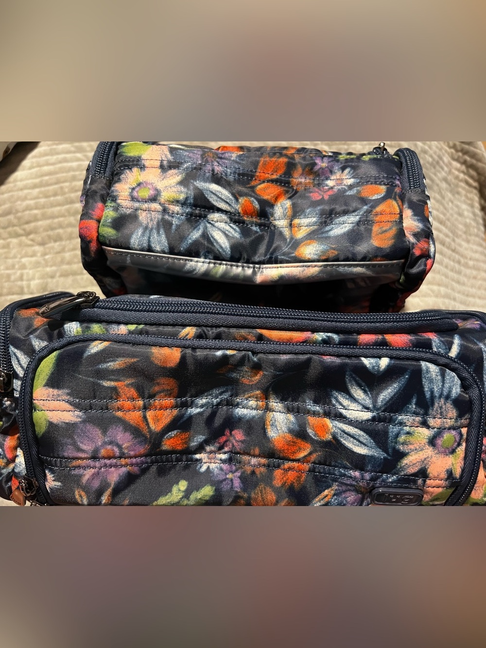 lug Quilted Floral Cosmetic Pouchs (2)in Black with Orange, Purple and Green